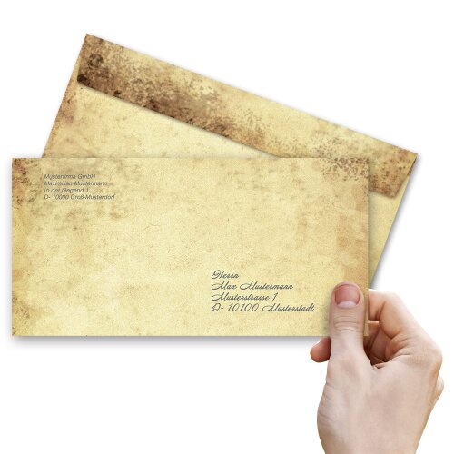 ALTES PAPIER Briefumschläge Vintage "CLASSIC" 10 Briefumschläge (ohne Fenster), DIN LANG (220x110 mm), DLOF-8316-10