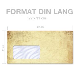 50 buste da lettera decorate CARTA ANTICA - DIN LANG (con finestra)