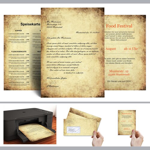 Complete Motif Letter Paper-Set Antique 20 Sheets of Stationery Paper 20 Matching envelopes DIN Long windowless 40-pc