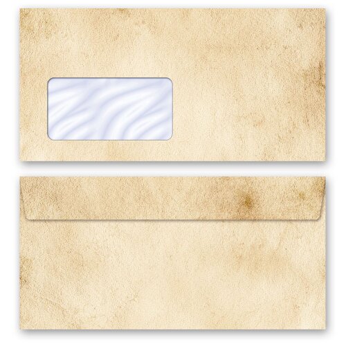 50 patterned envelopes OLD PAPER ROLL (Version A) in standard DIN long format (with windows)