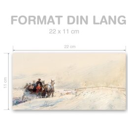10 enveloppes à motifs au format DIN LONG - CALÈCHE DANS LES BOIS Variante A (sans fenêtre)