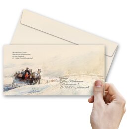 50 patterned envelopes CARRIAGE IN FOREST Version A in standard DIN long format (windowless)