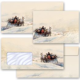 50 patterned envelopes CARRIAGE IN FOREST Version A in standard DIN long format (windowless)