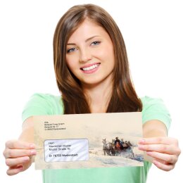 10 patterned envelopes CARRIAGE IN FOREST in standard DIN long format (with windows)