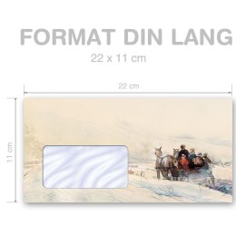 10 enveloppes à motifs au format DIN LONG - CALÈCHE DANS LES BOIS (avec fenêtre)