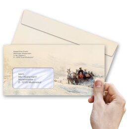 50 patterned envelopes CARRIAGE IN FOREST in standard DIN long format (with windows)