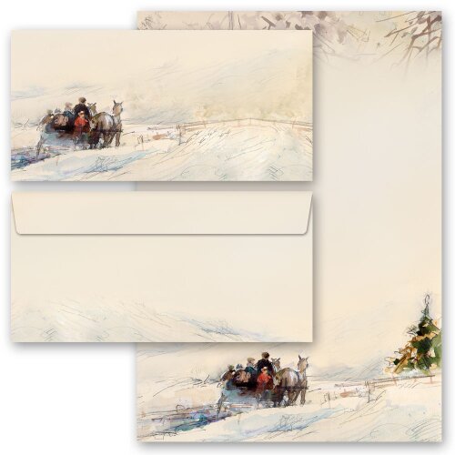 40-pc. Complete Motif Letter Paper-Set CARRIAGE IN FOREST Version A