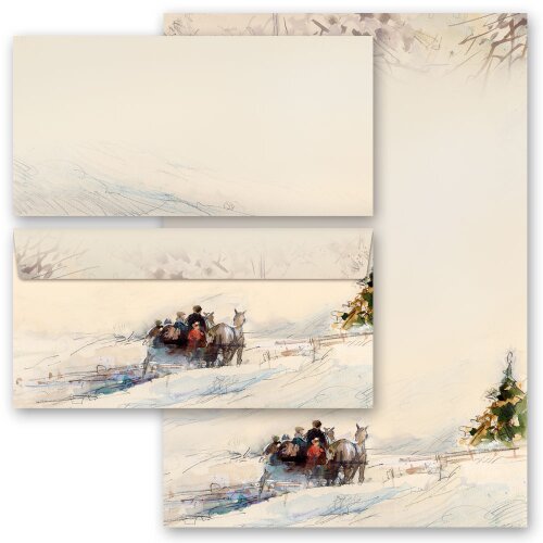 200-pc. Complete Motif Letter Paper-Set CARRIAGE IN FOREST Version B