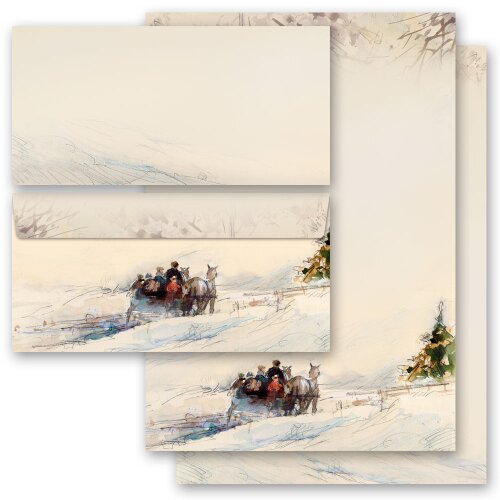 Motiv-Briefpapier Set KUTSCHE IM WALD Variante B - 40-tlg. DL (ohne Fenster)