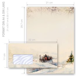 200-pc. Complete Motif Letter Paper-Set CARRIAGE IN FOREST