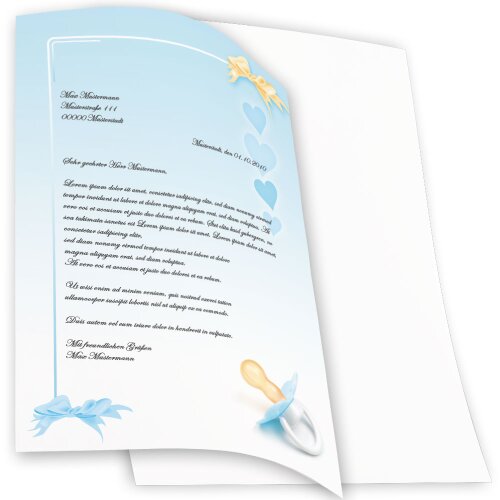 Briefpapier BABY SCHNULLER (BLAU) - DIN A4 Format 20 Blatt