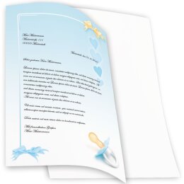 20 fogli di carta da lettera decorati Occasioni speciali BAMBINO CIUCCIO (BLU) DIN A4 - Paper-Media
