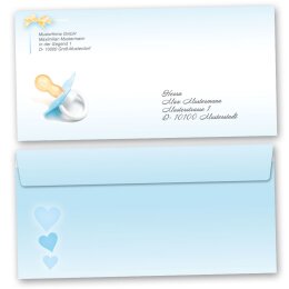 10 enveloppes à motifs au format DIN LONG - SUCETTE DE BÉBÉ (BLEU) (sans fenêtre)