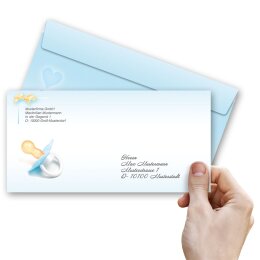 50 patterned envelopes BABY PACIFIER (BLUE) in standard DIN long format (windowless)