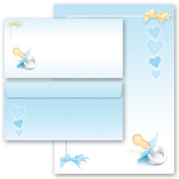 Briefpapier Set BABY SCHNULLER (BLAU) - 40-tlg. DL (ohne Fenster)