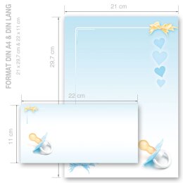 Briefpapier Set BABY SCHNULLER (BLAU) - 200-tlg. DL (ohne Fenster)