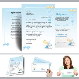 Briefpapier Set BABY SCHNULLER (BLAU) - 200-tlg. DL (ohne Fenster)