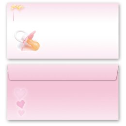 10 patterned envelopes BABY PACIFIER (PINK) in standard DIN long format (windowless)