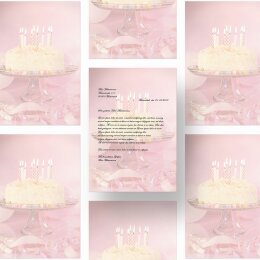 20 fogli di carta da lettera decorati Occasioni speciali, Cibo & Bevande TORTA DI COMPLEANNO DIN A4 - Paper-Media