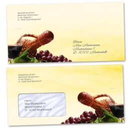 10 patterned envelopes RED WINE in standard DIN long format (with windows)
