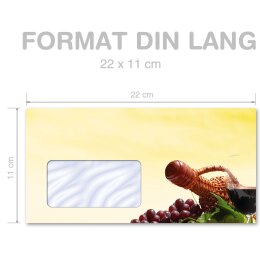 10 sobres estampados VINO TINTO - Formato: DIN LANG (con ventana)