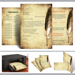 100-pc. Complete Motif Letter Paper-Set QUILL ON OLD PAPER