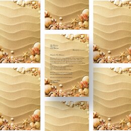 50 fogli di carta da lettera decorati CONCHIGLIE NELLA SABBIA DIN A4