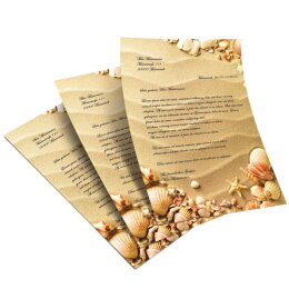 50 fogli di carta da lettera decorati CONCHIGLIE NELLA SABBIA DIN A5