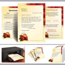 20 fogli di carta da lettera decorati Cibo & Bevande FRAGOLE DIN A4 - Paper-Media