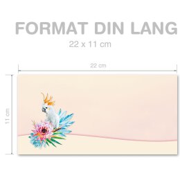 10 enveloppes à motifs au format DIN LONG - CACATOÈS (sans fenêtre)