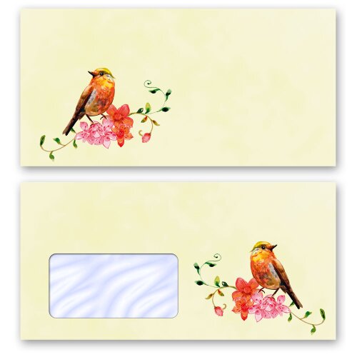 High-quality envelopes! BIRDS CHIRPING Flowers & Petals, Animals, , Paper-Media
