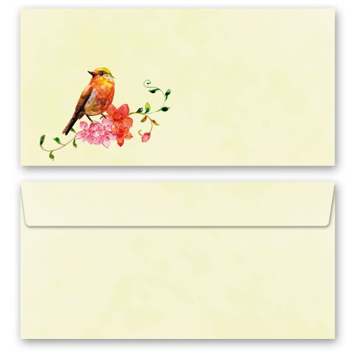 10 patterned envelopes BIRDS CHIRPING in standard DIN long format (windowless)