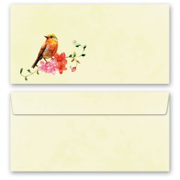 50 patterned envelopes BIRDS CHIRPING in standard DIN...
