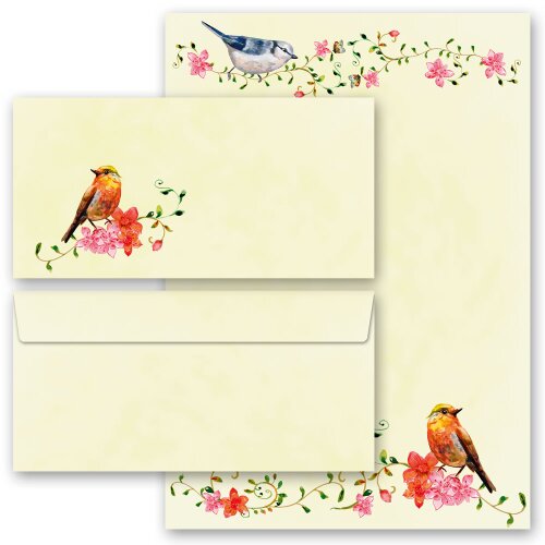 20-pc. Complete Motif Letter Paper-Set BIRDS CHIRPING