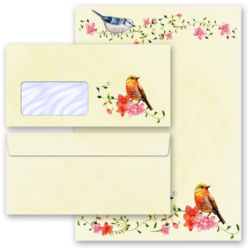 100-pc. Complete Motif Letter Paper-Set BIRDS CHIRPING