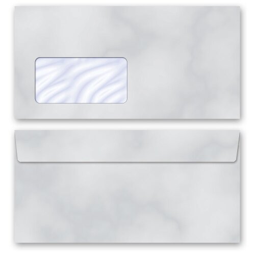 10 patterned envelopes MARBLE GREY in standard DIN long format (with windows)