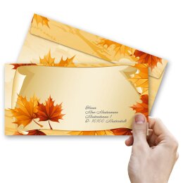 10 patterned envelopes AUTUMN LEAVES in standard DIN long format (windowless)