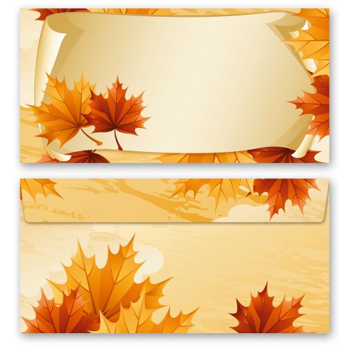 50 patterned envelopes AUTUMN LEAVES in standard DIN long format (windowless) Seasons - Autumn, Autumn, Paper-Media