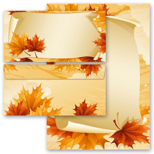 40-pc. Complete Motif Letter Paper-Set AUTUMN LEAVES Seasons - Autumn, Stationery with envelope, Paper-Media