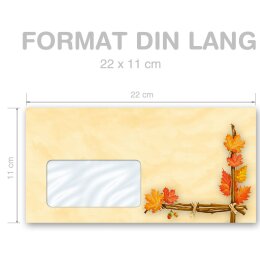 10 buste da lettera decorate AUTUNNO DORO - DIN LANG (con finestra)
