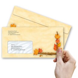 50 patterned envelopes GOLDEN AUTUMN in standard DIN long format (with windows)