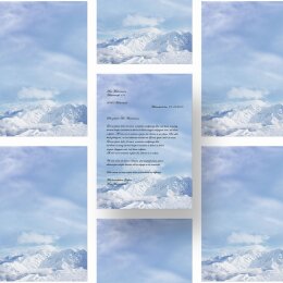 20 fogli di carta da lettera decorati Natura & Paesaggio, Stagioni - Inverno MONTAGNE INNEVATE DIN A4 - Paper-Media