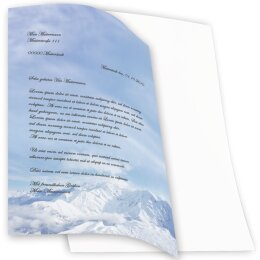 Papel de carta MONTAÑAS EN LA NIEVE - 50 Hojas formato DIN A4