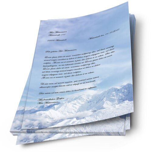 Briefpapier BERGE IM SCHNEE - DIN A4 Format 100 Blatt