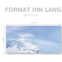 10 patterned envelopes MOUNTAINS IN THE SNOW in standard DIN long format (windowless)