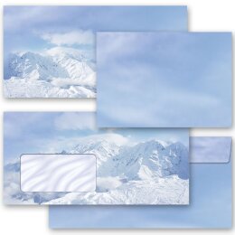 10 patterned envelopes MOUNTAINS IN THE SNOW in standard DIN long format (windowless)