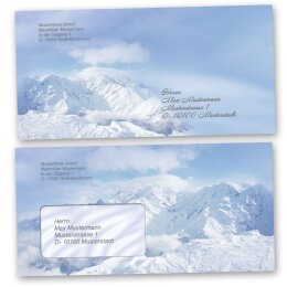 50 patterned envelopes MOUNTAINS IN THE SNOW in standard DIN long format (windowless)