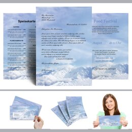 50 patterned envelopes MOUNTAINS IN THE SNOW in standard DIN long format (with windows)
