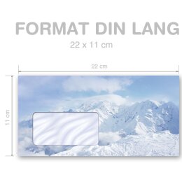 50 enveloppes à motifs au format DIN LONG - MONTAGNES IN NEIGE (avec fenêtre)