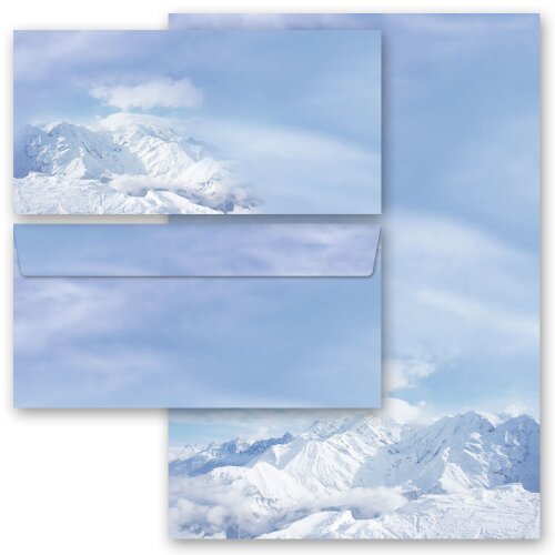 100-pc. Complete Motif Letter Paper-Set MOUNTAINS IN THE SNOW